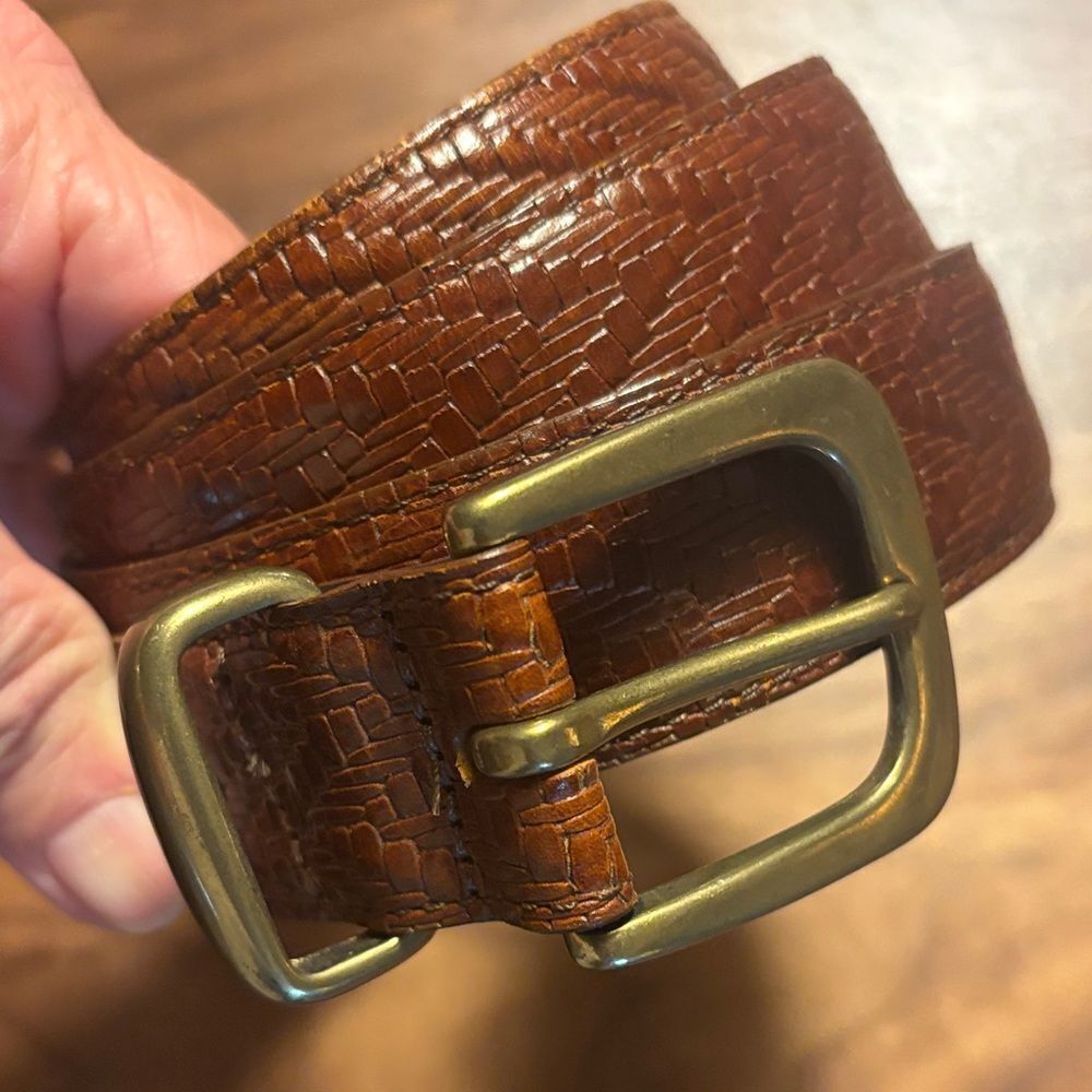 Ashworth Italian Calfskin Leather Belt with Brass Buckle - 38